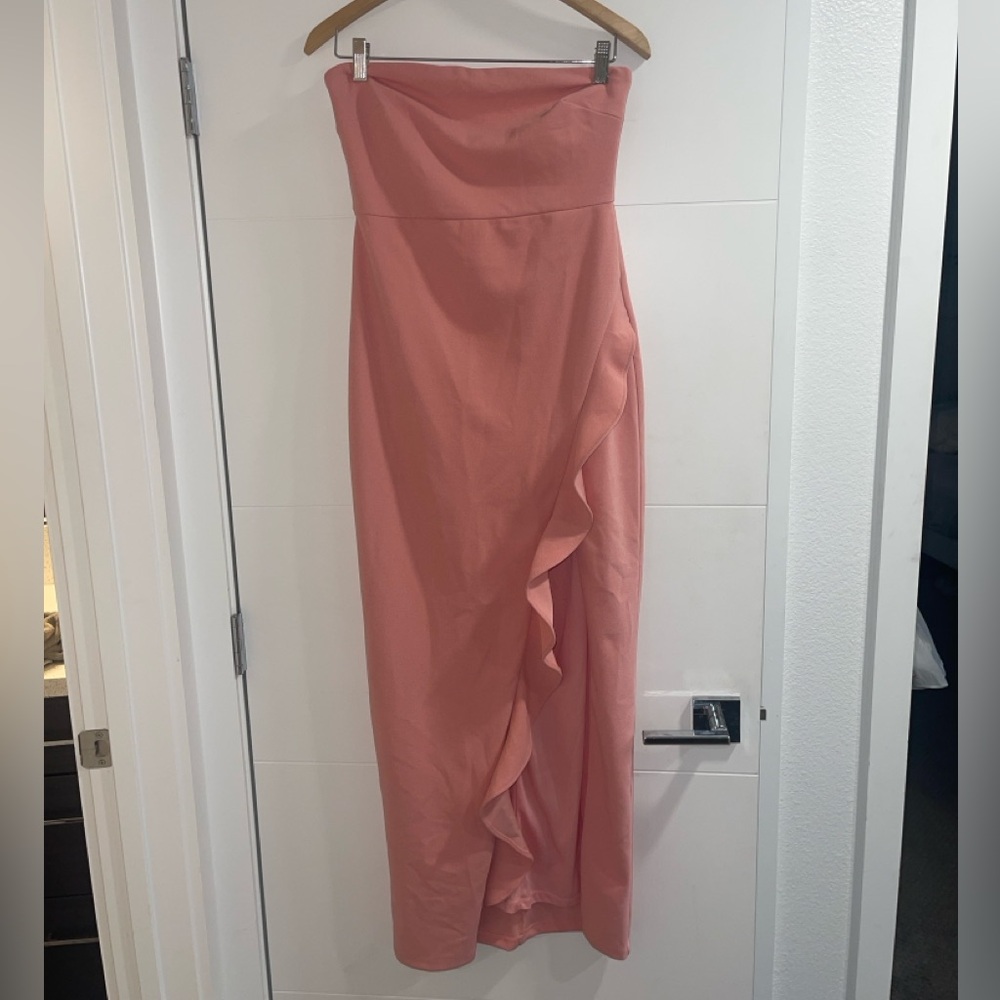 Lulu's Blush Strapless Dress with Ruffle Detail